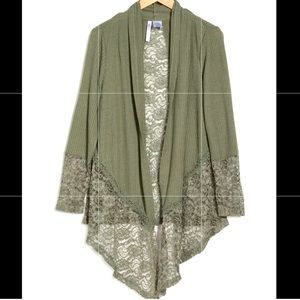 Forgotten Grace Knit Crochet Lace Trim Duster; Size Small